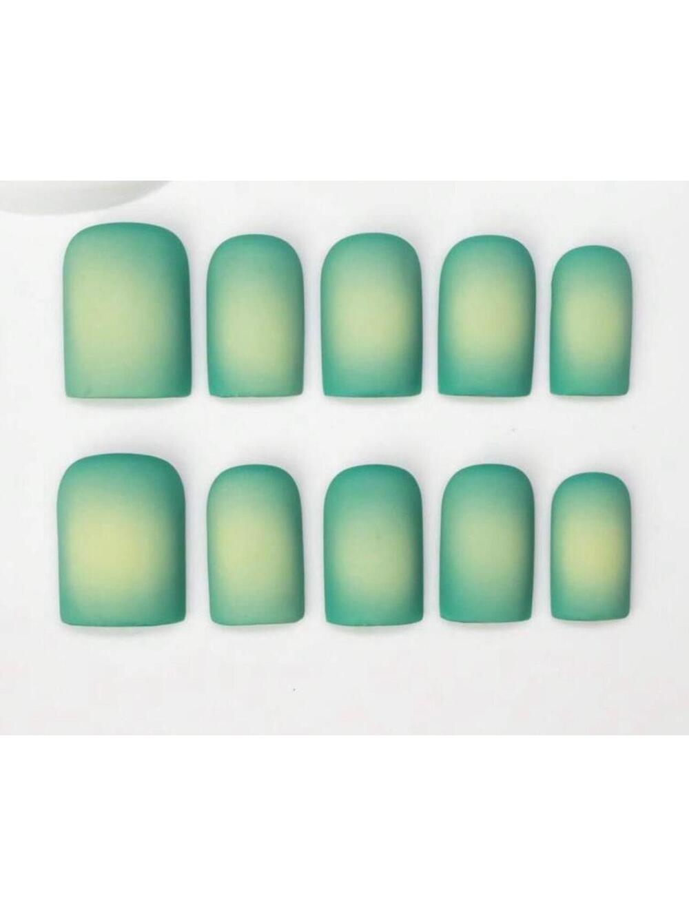 Extra Short square Press on nails green aura design matte handmade custom gel